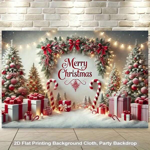 1pc Christmas Party Backdrop, Winter Christmas Tree & Gift Banner, Holiday Wall Hanging Decor, Suitable For Christmas Themed Party Decoration, Photo Shoot Background, Christmas Gift