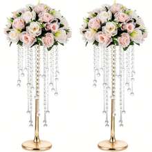 2pcs Acrylic Beaded Flower Stands, 29.5inch Tall Electroplated Flower Stands, Wedding Aisle Decorations, Home Decor, Party Decor Gifts Birthday Graduation Vase Room Decor Flower Vase Glass Vase