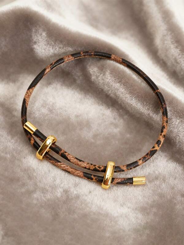 1 Stück Armband mit Leopardenmuster, Metallschnalle, PU-Einzelkreis, verstellbar für Frauen