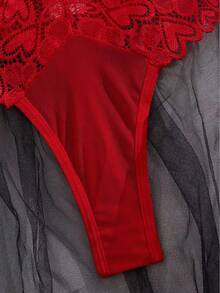 Women's Solid Color Lace Spaghetti Strap Sexy Lingerie Set - Red - View 6
