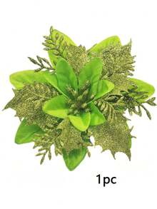 12pcs Christmas Poinsettia Artificial Flowers Decorations 5.5" Christmas Tree Wreaths Garland Decoration Glitter Flowers Picks Decor For Xmas New Year Wedding Party Ornaments - Green - View 10
