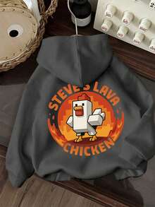 Young Boy's Comfortable Loose Fit Fleece "Steve's Lava Chicken" Sweatshirt Sweatshirt Showcases His Gamer Style Personalized - Dark Grey - View 3