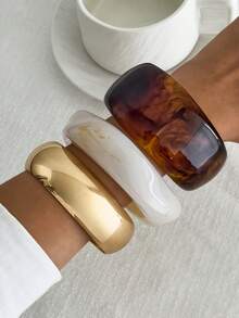 3pcs Exaggerated Asymmetrical Resin Semi-Transparent Bracelet Set For Women, Versatile