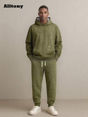 Alltony Men's Lightweight Spring/Autumn Sports Suit, Long Sleeve Hoodie With Pockets & Drawstring Sweatpants, 2-Piece Set, Fashionable Casual Outfit For Jogging, Travel, Outdoor, Commuting