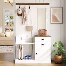 Wardrobe Set With Mirror, Hooks, Drawers And Umbrella Stand.
