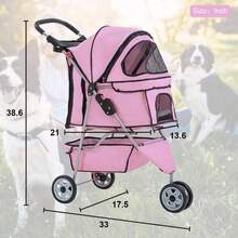 3 Wheels Pet Stroller Dog Cat Cage Jogger Stroller For Medium Small Dogs Cats Folding Travel Carrier With Cup Holder, Waterproof Design & Removable Liner
