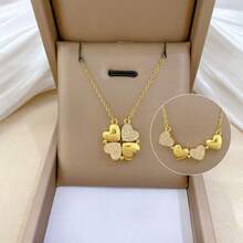 1 件心连心不锈钢项链，不褪色铜全水钻项链，女士三叶草百搭颈链，情侣礼物珠宝 - 項鍊 - 查看 3