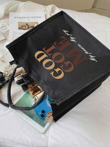 时尚印花托特包套装，大容量休闲手提包，带抽绳的收纳袋，圣诞礼物，女士亚麻大容量手提包，大容量手提包套装，可单肩背，女神大容量多功能手提包 - 彩色 - 查看 8