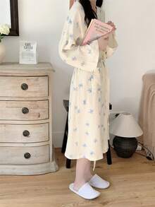 1-częściowy damski szlafrok z nadrukiem motyli, luźny, swobodny szlafrok do spania, duży rozmiar