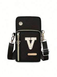 Women's Phone Pouch, Fashionable Pearl Rhinestone Monogram Design, A-Z Letter, Mini Crossbody Bag, Vertical Women's Coin Purse, Sports Armband/Running Wristband, Mini Casual Crossbody Phone Pouch With Earphone Hole, Suitable For Professionals, College Students, Work, Business, Commute, Office, Anniversary, Gift For Lover, Birthday, Valentine's Day, Christmas, Thanksgiving - Multicolor - View 30