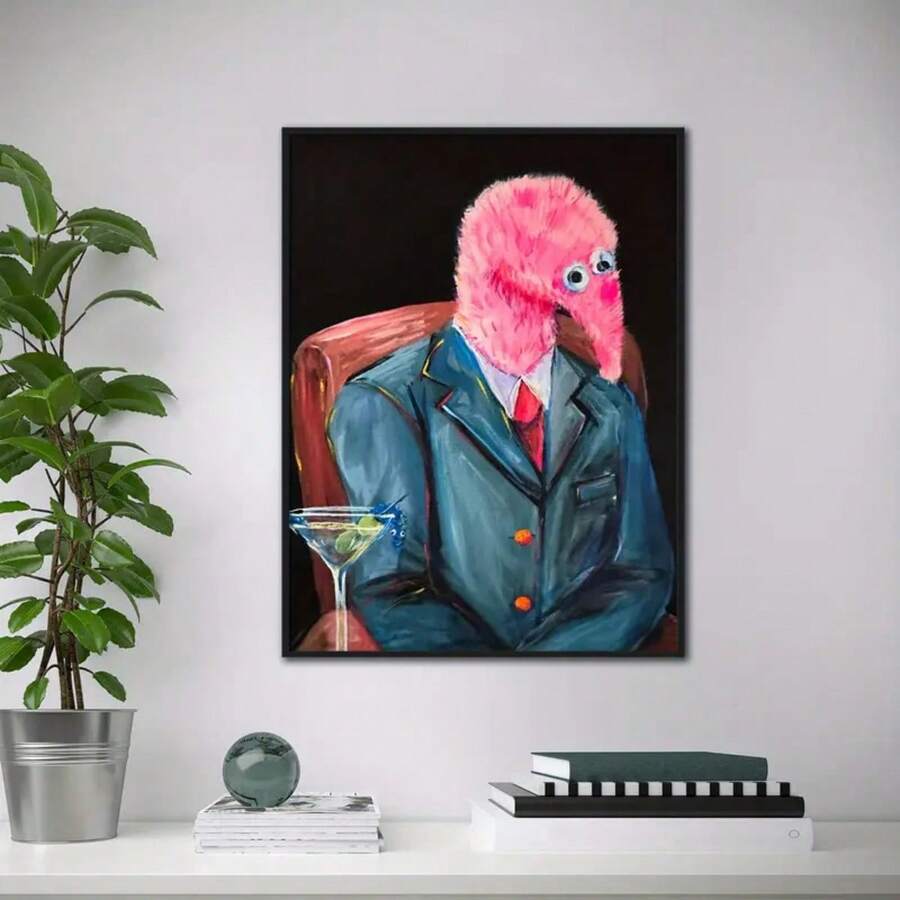 Poster de artă pe pânză fără ramă Mr. Worm - Decor de perete minimalist cu desene animate pentru sufragerie, dormitor, birou - Rezistent la apă și zgârieturi, potrivit pentru adulți - Idee de cadou perfectă pentru iubitorii de artă și pasionații de decorațiuni interioare