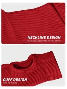 Yefecy Elegant Casual Waistline Solid Color Long Jumpsuit With Tight Fit, Square Neckline, And Plus Size For Women - 紅色 - 查看 5