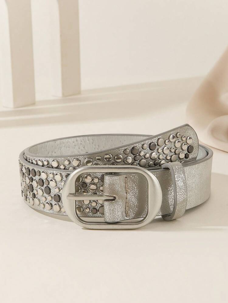 1pc Women's Punk Style Bling Rhinestone Rivet Asymmetrical Buckle Metal PU Waist Belt, Suitable For Party, Travel, Fashion Summer, School Fall, Autumn, Halloween - Multicolor - View 19