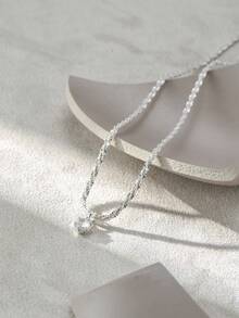 1pc Copper Plated Silver Luxury Shiny Cubic Zirconia Pendant Necklace, Versatile Accessory For Women