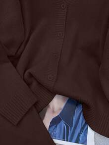 Bộ áo cardigan dệt kim cổ chữ V cài nút và chân váy dài mới, chất liệu len màu nâu cà phê, thanh lịch và thoải mái, thời trang đa năng, dáng rộng, phù hợp cho đi làm, phong cách đường phố, trang phục dự đám cưới hoặc tiệc Giáng sinh. - Màu nâu Sô-cô-la - Xem 6