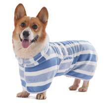速干狗浴袍，条纹狗毛巾浴袍，超强吸水宠物浴袍，带可调节腹带，面料柔软