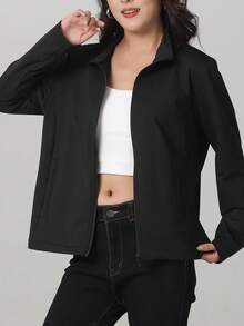 Women's Zip-Up Jacket - Fall New Style Sporty Slim-Fit Coat With Stand Collar & Waist Tie Casual Sweatshirt