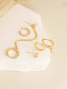 5pcs Elegant Cubic Zirconia Teardrop Pendant Necklace Chain Pierced Earrings Set, Multi-Layer Stacking Earrings For Women, Daily, Party, Holiday Gift