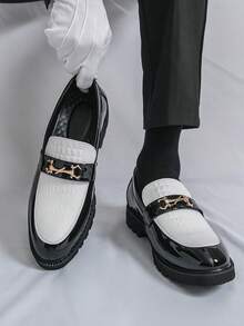 Plus Size Men's Patchwork Loafers, Business Casual Formal Leather Shoes, Slip-On Dress Shoes Suitable For Wedding, Nightclub, Party, Daily Wear, Fashion &