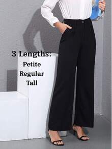 Women's Petite/Regular/Tall 3 Lengths Wide-Leg Dress Pants Flowing Stylish And Casual Loose Palazzo Lounge Classic Stylish Slacks Stretchy High Waist Trousers - 黑色 - 查看 8