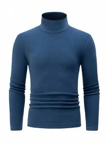 Double-Sided Fleece High Collar Long Sleeve T-Shirt For Men, Autumn/Winter Reversible Turtleneck Thick Warm Casual Undershirt Pullover T-Shirt