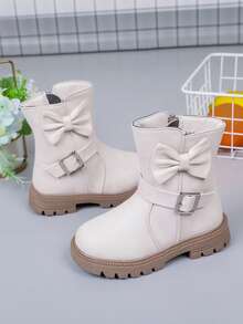 1双女童秋冬保暖内衬柔软PU皮舒适百搭轻便软底室内/室外休闲靴 - 白色 - 查看 2