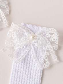 Calcetines de encaje con volantes, de malla transpirable, nuevos calcetines de transferencia con perlas, calcetines largos para el tobillo de niñas bebés y niños pequeños de 0 a 3 años - Blanco - Ver 5