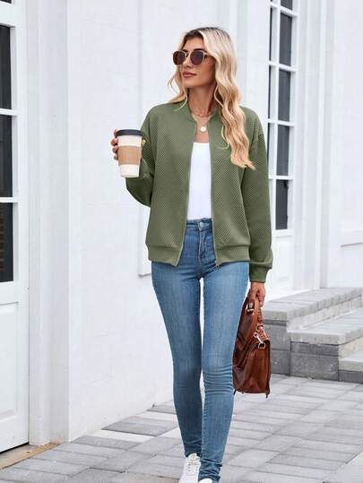 Chaqueta minimalista y moderna con bolsillos para mujer Chaqueta piloto para mujer Diseño con solapa sencilla Elegancia de color liso Estilo ligero para primavera/otoño Sencilla y elegante