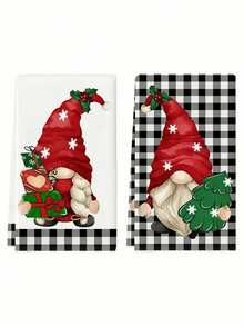 1/2pcs Christmas Gnome Kitchen Towels - Soft, Absorbent Microfiber Dish & Hand Towels For Holiday Decor, Machine Washable, Christmas Kitchen Towels, 15.7x23.6inch , Perfect For Holiday Home Decor