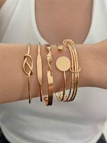 1-25pcs Minimalist Five-Pointed Star Bracelet Set - Yellow Gold - View 7