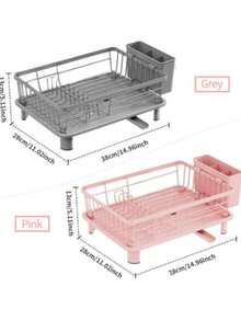 1pc Pink Dish Drying Rack For Kitchen Counter,Rustproof Countertop Dish Drainer With Utensil Holder For Sink,Kitchen Organizer For Dishes, Spoons And Forks
