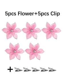 1/5/10/20/30pcs Artificial Poinsettia Flowers With Glitter, Christmas Tree Decoration, Holiday Decor, Suitable For Outdoor Trees