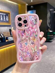 Shockproof Butterfly Element Novelty 1pc Colorful Butterfly Wave Shockproof Phone Case UV Printed Compatible With IPhone/Galaxy/Compatible With /Compatible WIth /Compatible With /MOTO/Compatible With Spring Gift,International Version, Not The Domestic Version - Pink - View 1