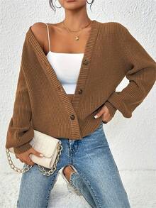 New Elegant Women's Solid-Color Front-Buttoned Knitted Cardigan Jacket For Work, Commuting And Dates - 駱駝 - 查看 5