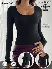 多功能长袖修身透气休闲圆领紧身运动黑色打底T恤，欧美风格 - 黑色 - 查看 11