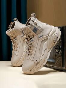 男士高帮百搭靴子小皮鞋小黑鞋休闲鞋耐磨低帮百搭工作靴新款时尚休闲鞋秋冬 - 卡其色 - 查看 6