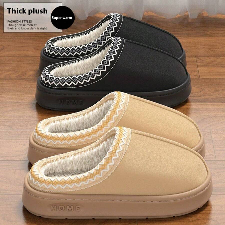 Pantoufles en dentelle d'hiver 2025 Mode Chaudes Intérieur Extérieur Pantoufles Pour Hommes Et Femmes Couples