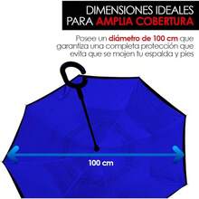 Paraguas de doble refuerzo de moda, paraguas a prueba de viento y lluvias torrenciales, paraguas grandes en sentido inverso, sin escorrentía, fácil de llevar - azul - Ver 4