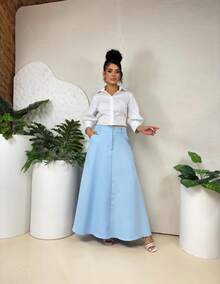 WOMEN'S LONG TAILORED SKIRT, EVANGELICAL FASHION, HIGH WAIST - Baby Blue - View 1