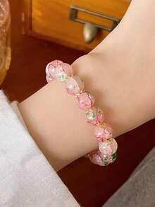 1pc Fashionable Pink Bracelet, Suitable For Women's Daily Wear, Perfect Gift For Girlfriend, Family, Her, Wife Or Friends, Ideal For Christmas, Valentine's Day, Mother's Day, New Year Jewelry | Elegant Accessory - 櫻花粉 - 查看 2