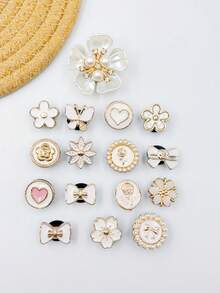 16pcs White Pearl Flower, Butterfly, Heart Shaped Shoe Decorations, Suitable For Shoe Accessories, Wristbands, Slippers, DIY - Multicolor - View 4