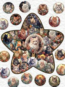 50 pegatinas de gatitos de dibujos animados, no repetitivas, autoadhesivas, para botellas de agua, suministros de oficina, escritorios de computadora, estanterías, cuadernos, bicicletas, patinetas, guitarras, decoración. Uso único, perfectas para regalos a amigos y suministros para fiestas. - Multicolor - Ver 1