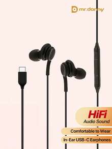 Mr Danny USB Type-C 入耳式耳机，带麦克风和音量控制，兼容 16/15/15Puls/15 Pro/15 Pro Max、iPad Air 4/5、iPad Pro 12.9/11、iPad Pro/iPad Air/iPad Mini、Galaxy S23/S22/S21 Ultra/S20 FE/Note 20/10/A53/A54、Pixel 7/6/5/4，Type-C 接口 - 黑色 - 查看 2