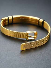 1入不鏽鋼彎曲名牌編織網黑手鍊,男款,長度17-22cm - 黑色 - 查看 10