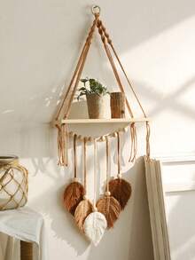 1 chiếc kệ treo tường hình lá đan thủ công, phong cách Bohemian, kệ gỗ treo tường, thích hợp cho phòng tắm, phòng ngủ, phòng khách, không bao gồm kẹp. - Nhiều màu - Xem 7