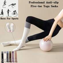 A Pair Of Women's Winter Yoga Five-Toe Socks, Knitted Fabric, Anti-Slip Pilates Leggings, Calf Socks Ballet, Only Hand-Washable, Suitable For Fitness And Young People, Running, Yoga, Fitness, Cycling, Middle Calf Compression Socks