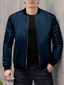 Outdoor Sports Casual Stand Collar Zipper Baseball Jacket, Father's Day - Navy Blue - View 2