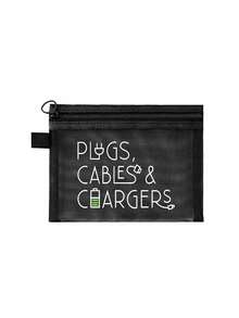 Mesh Cosmetic Bag With Data Cable Pattern,Charger Letter Pattern Design,Red Air Cushion Storage Portable Storage Bag, Makeup Bag, Skincare Bag, Travel Essentials, Dormitory Supplies, Wedding Bride Gifts, Mother Gifts, Birthday Gifts, Gifts For Friends And Teachers, Bathroom Storage, Jewelry Storage, Lip Oil And Cosmetics Storage Bag