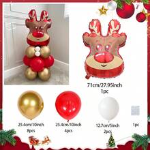 Juego de 16 globos de Navidad en dorado, rojo y blanco, incluye globos de papel de aluminio con Papá Noel y renos, adecuado para fiestas de Navidad, Año Nuevo, decoración de fiestas, decoración de habitaciones, decoración del hogar, adornos navideños