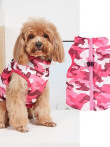 1pc Pet Vest, Fashionable Camouflage Contrast Color Zipper With Leash Hole, Suitable For Poodle, Bichon Frise, Autumn/Winter - Multicolor - View 3